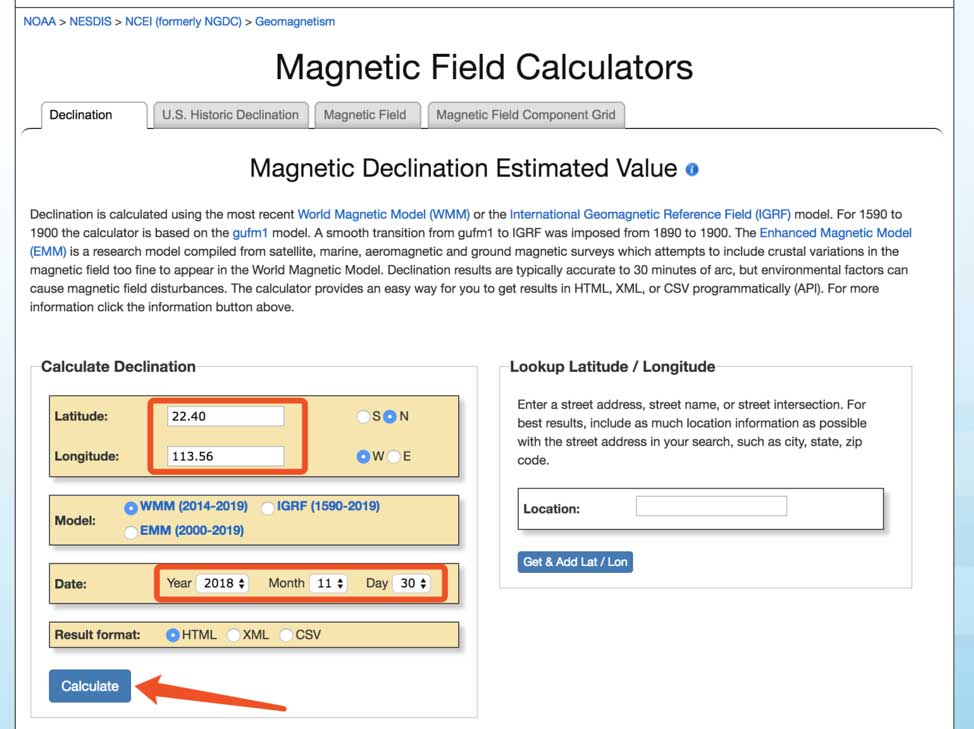 magnetic declination calculator