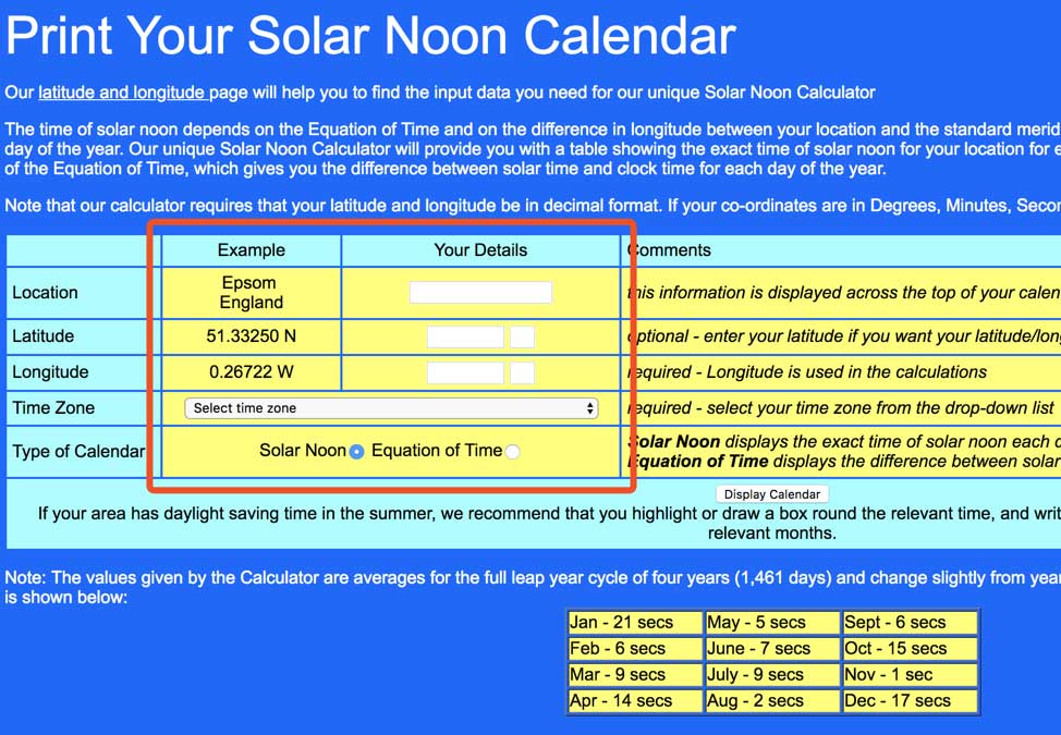 solar noon calculator